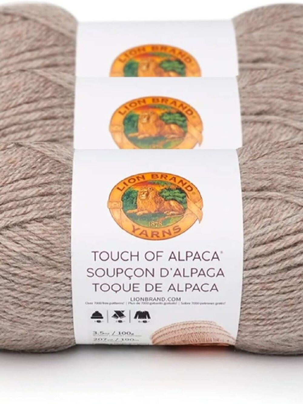Lot Lion Brand Yarn 618154 Touch of Alpaca Yarn, Taupe Pack of 3 NEW!